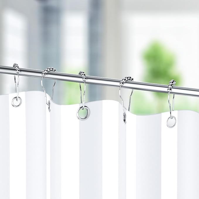 Titanker Shower Curtain Hooks Rings, Rust-Resistant Metal Shower Curtain Hooks for Bathroom Shower Rods Shower Hooks Shower Rings for Curtain - Set of 12, Chrome