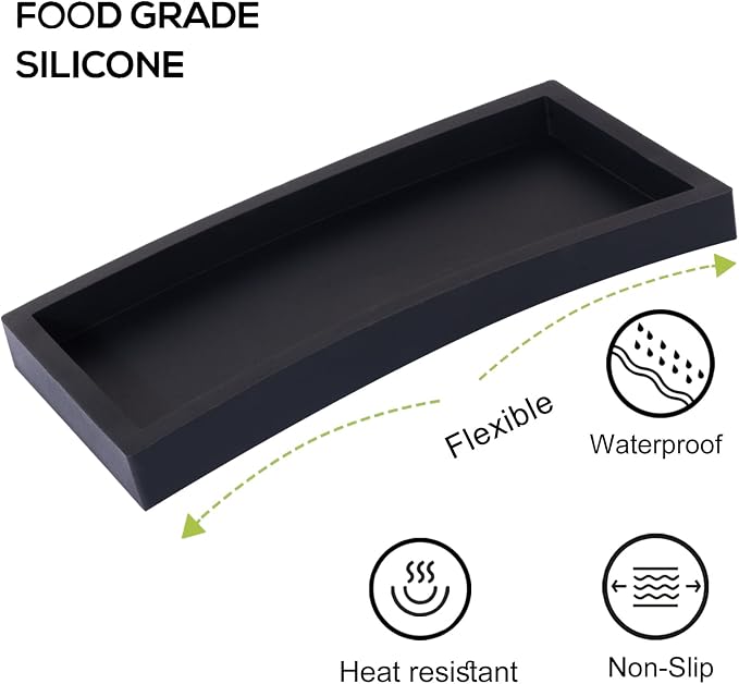 Silicone Bathroom Vanity Tray Dish Soap Holder Sink Organizer, Black | Small, Thickened Silicone, Easy to Clean, Waterproof, Non-Slip, for Countertop, Kitchen, Bedroom, Dresser