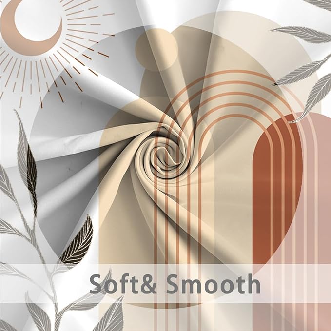 Boho Moon Shower Curtain with Hooks for Bathroom 54x72 Inch | Waterproof Abstract Terracotta and Beige Shower Curtain Set, Mid Century Bathroom Decor