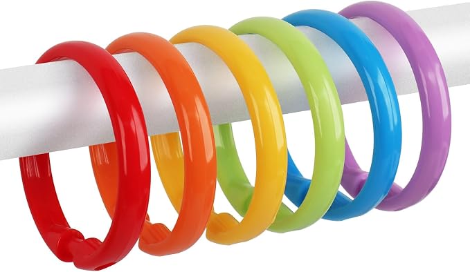 Colorful Shower Curtain Hooks - 12 Pcs Circular Plastic Shower Curtain Rings for Bathroom - O Shaped Rainbow Color Shower Hooks Rings for Shower Curtain Rod