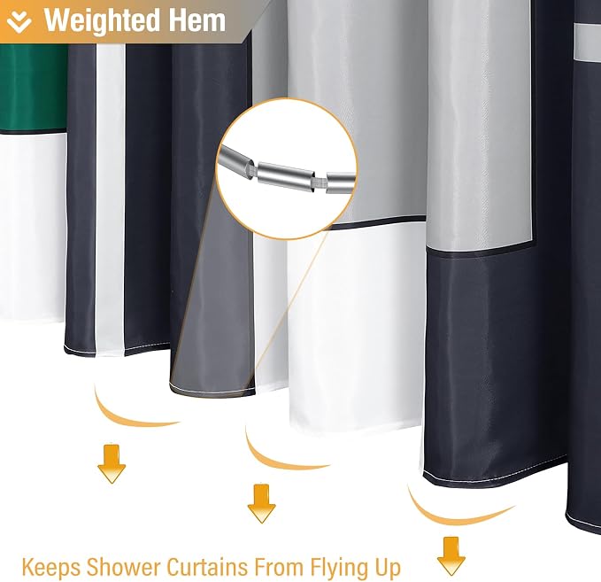 72x78 Long Modern Geometric Waterproof Shower Curtain, Emerald Green | Tall Size, Premium Polyester, Weighted Hem, 12 Plastic Hook, Vibrant Color, Wrinkle-resistant, Quick-Dry, Machine Washable