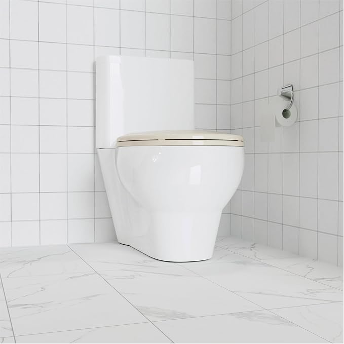 17" Round Almond Slow Close Toilet Seat, Polypropylene Toilet Seat Cover with Never Loosen Lid, Quiet and Easy to Install and Clean
