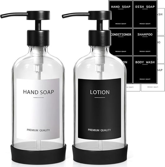 RYTOXILO Clear Soap Dispenser 2 Pack, Glass Soap Dispenser with Stainless Steel Pump, 16.9 Fl oz Refillable Kitchen Hand and Dish Soap Dispensers Set, Modern Clear Soap Lotion Dispensers Bottle