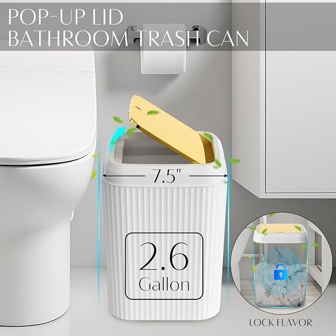 17PCS Bathroom Accessories Set, White Bathroom Set Bathroom Accessories Set with Trash Can, Toilet Brush, Toothbrush Holder, Qtip Holder & 3PCS Soap Dispenser