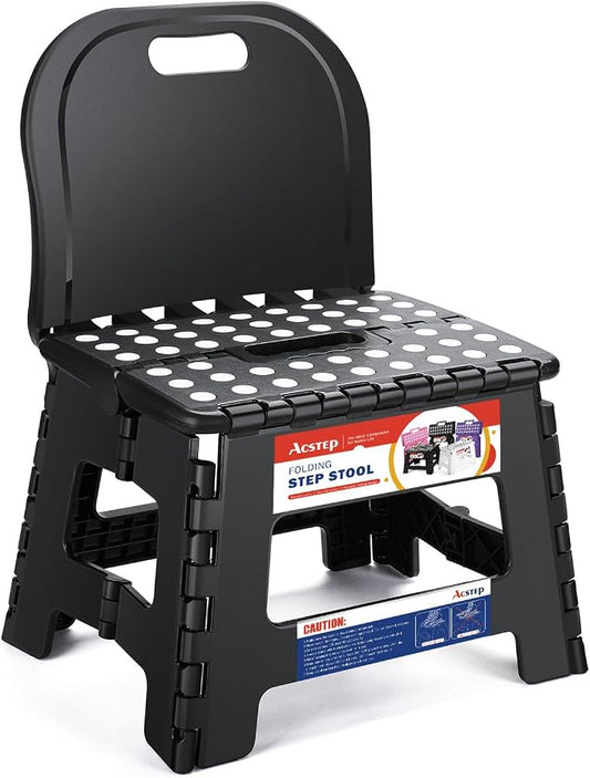 Folding Kids Step Stool with Back Support for Kids,9" Plastic Kids Chair for Outdoor or Indoor Kitchen Step Stools and Bathroom Stool for Toddlers Boys Girls