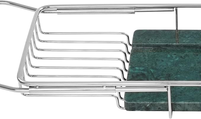 Stainless Steel Bathtub Tray, Expandable Marble Bath Tray for Tub, 44.09 lbs Capacity Bath Caddy for Bathtub Bathroom Accessories for Home Spa (Silver + Green)