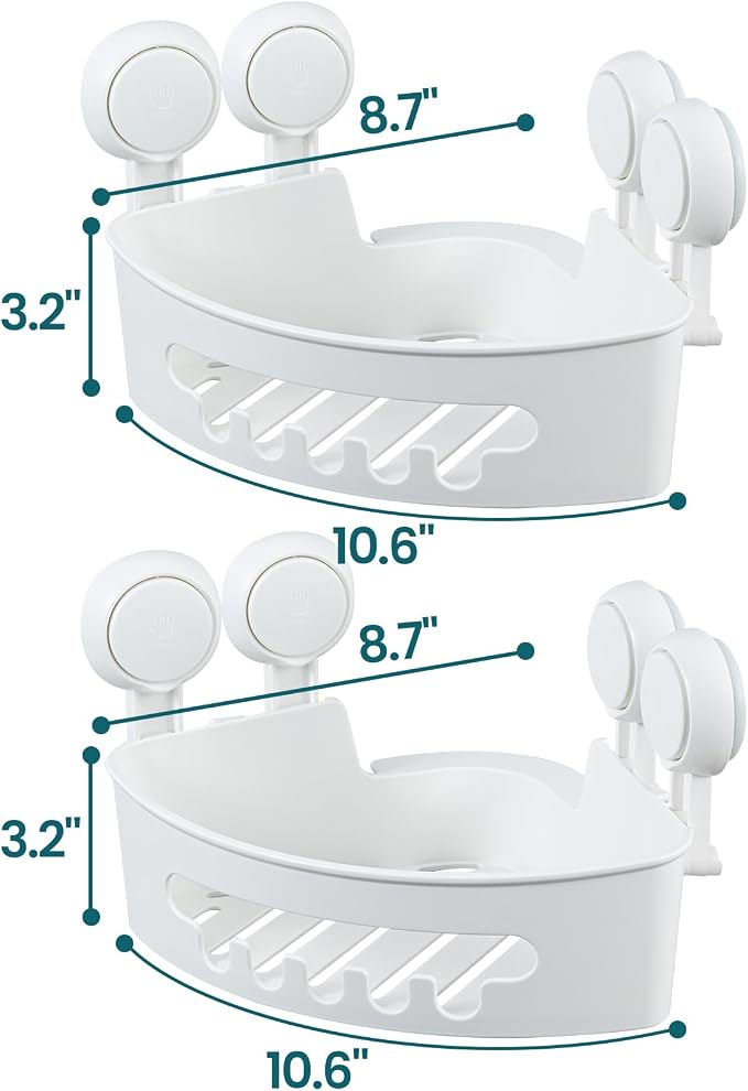 TAILI Suction Corner Shower Caddy, Bathroom Shelf Storage Basket Wall Mounted Organizer for Shampoo, Conditioner, Plastic Rack for Kitchen&Bathroom, Drill-Free Removable (2 Pack) | Wall Mounted Shower Organizer, Shampoo Holder, Plastic Rack, Drill-Free...