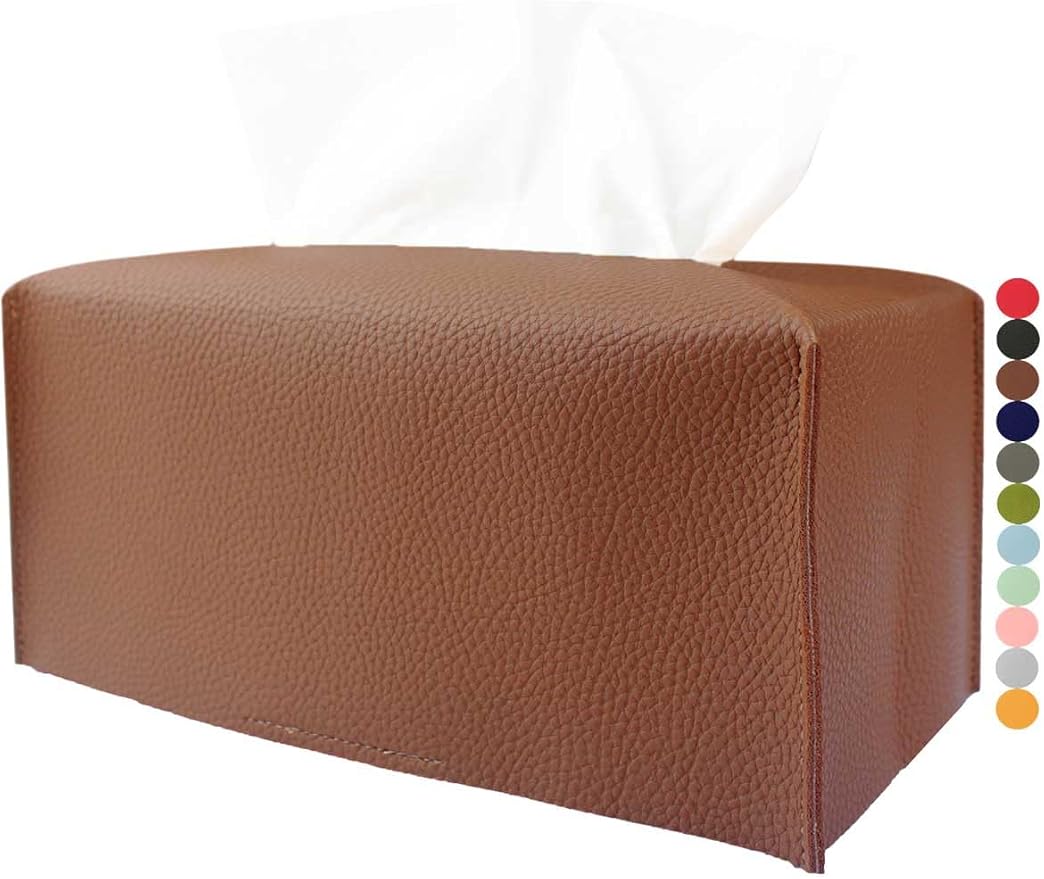 Rectangle Tissue Box Cover Brown - Normal Size Leather Rectangular Tissue Box Cover [JESMINI] Faux Leather Tissue Box Holder Long for Normal Rectangular Facial Tissue Box