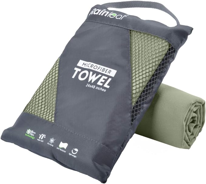 Rainleaf Microfiber Towel Quick Dry Camping & Travel & Gym Towel. Compact | Super Absorbent, Lightweight, Fast Drying. Suitable for Beach, Bath, Backpacking, Hiking, Swim.