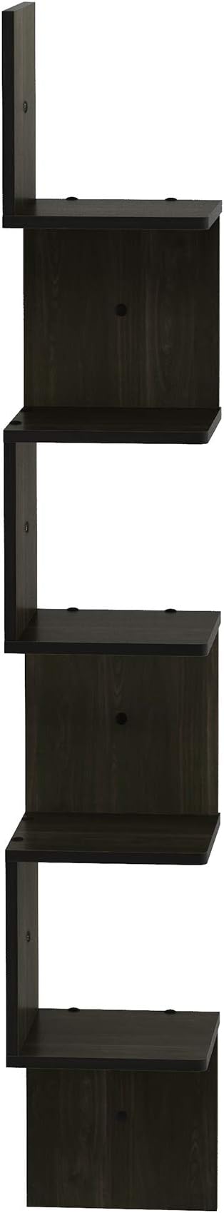 Furinno Rossi Wall Mount Floating Corner Shelf, 5-Tier Square , Espresso