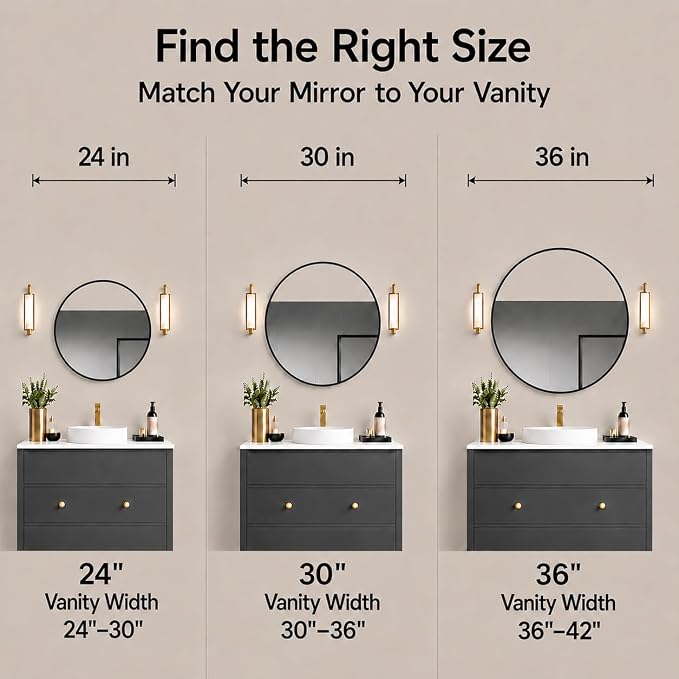 24 Inch Black Round Mirror for Over Sink | Circle Bathroom Mirror, Metal Frame Vanity Mirror, Modern Wall Mirror for Entryway Living Room