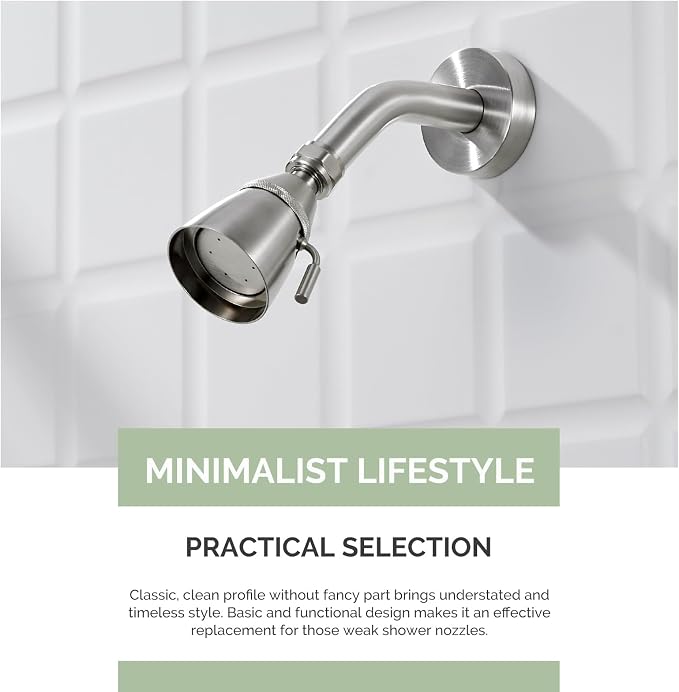 Angle Simple Shower Head High Flow, Brass Shower Sprayer, Brushed Nickel | G 1/2 Thread Type, High Pressure for Quick Rinsing, Swivel Joint & Adjustable Lever for Different Angle and Water Flow