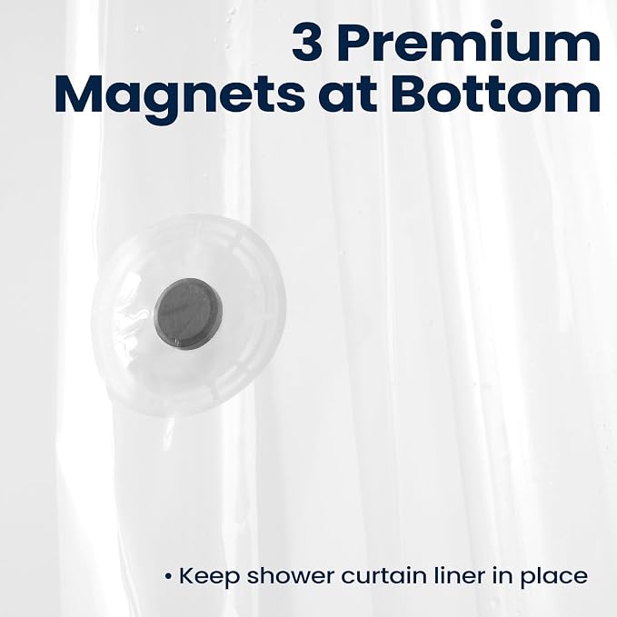 downluxe Shower Curtain Liner, PEVA Plastic Shower Liner with 3 Magnets, 72" x 72" Waterproof Bathroom Curtain, White, 3 Pack