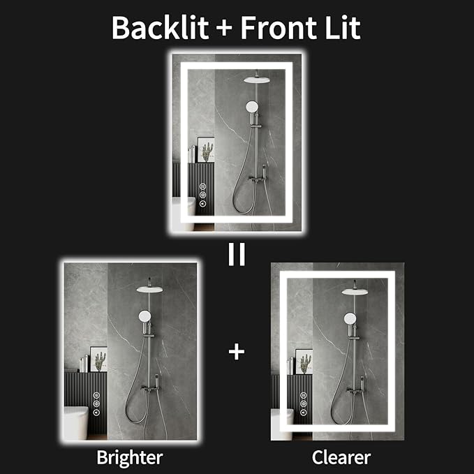 24"x36" LED Bathroom Mirror with Lights, Dimmable, Anti-Fog, Lighted Bathroom Vanity Mirror for Wall, Backlit + Front Lit, Memory Function, Shatter-Proof, Tempered Glass