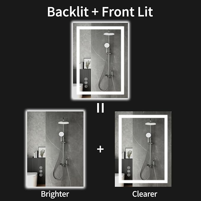 30"x36" LED Bathroom Mirror with Lights, Dimmable, Anti-Fog, Lighted Bathroom Vanity Mirror for Wall, Backlit + Front Lit, Memory Function, Shatter-Proof, Tempered Glass