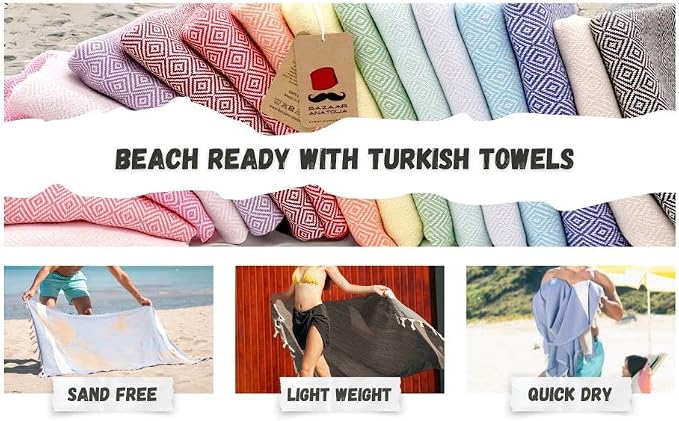 Turkish Beach Towel, 100% Cotton, 71x39 in, Diamond Orange