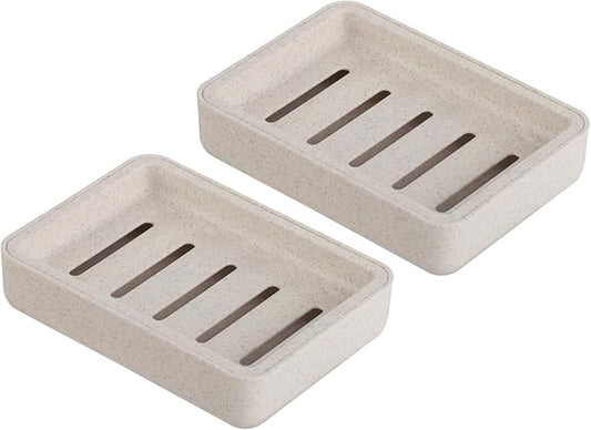 Soap Dish with Drain 2 Pack Plastic Sponge Holder for Shower | Soap Box Double Layer Draining Soap Case Soap Container Easy Cleaning for Bathroom Kitchen Sinks