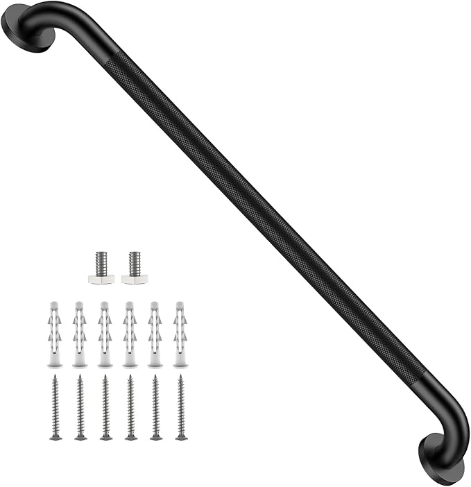 ZUEXT 32 Inch Matte Black Anti Slip Shower Grab Bar with Knurled Grip | Bathroom Balance Support Rail, Assist Handle for Handicap Seniors, Wall Mount Stainless Steel Bath Safety Handrail, 1.25" Dia
