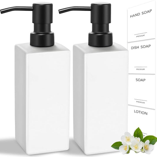 GMISUN White Soap Dispenser, Bathroom Hand Soap Dispenser, Glass Dispenser with Stainless Steel Pump, Kitchen Hand and Dish Soap Dispensers, 12 fl oz/350ml Liquid Refillable Soap and Lotion Bottle