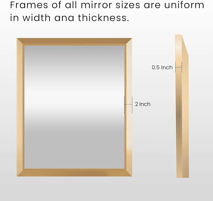 Bathroom Mirror for Wall, 40 X32 Inch (Brushed Gold Frame) | Thick Metal Framed, HD Reflection, Anti-Rust, Hang Horizontally/Vertically, Suitable for Bathroom, Farmhouse, Entryway