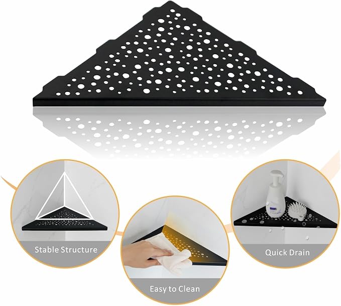 WELLUP Shower Corner Shelf 2 Pack,10" Shower Shelf for Tiled Wall Black | 304 Stainless Steel Corner Shower Shelf,Shower Corner Shelf for 90°Tiled Wall,15 lbs Capacity,Hollowed Drainage,Easy Install