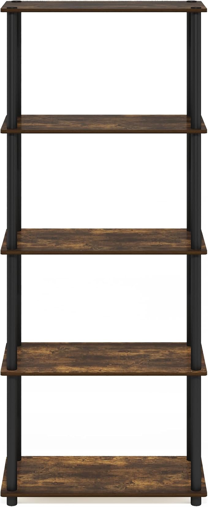 Furinno Turn-N-Tube Storage Shelves, 5-Tier Book Shelf, Corner Shelf, Toolless Open Shelves, for Organization and Storage, Living Room, Garage, Home Office, Amber Pine