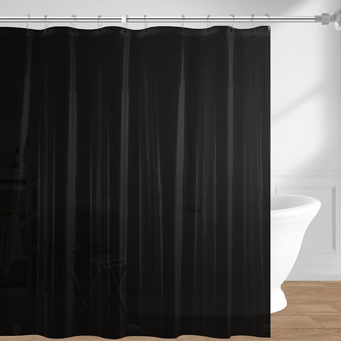 downluxe Shower Curtain Liner, PEVA Plastic Shower Liner with 3 Magnets, 72" x 72" Waterproof Bathroom Curtain, Black, 1 Pack