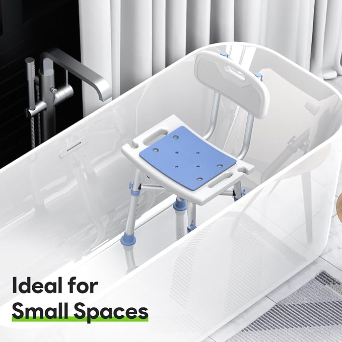 Delog Heavy Duty Shower Chair with Back 500lb, Padded Bath Seat with Height Adjustable, Tool Free Anti-Slip Shower Bench Bathtub Stool for Elderly, Senior, Handicap & Disabled