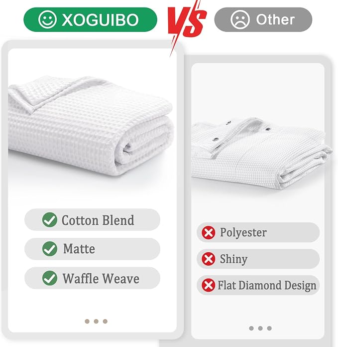 Stall Waffle Shower Curtain Heavyweight Cotton Fabric White 48Wx72L | Soft Cotton Cloth,3D Square Truely Waffle,Washable, Hotel Luxury Spa, Shower Curtains for Narrow Bathroom 12 Plastic Hooks