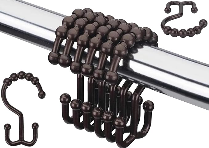 Resze 12 PCS Black Plastic Double Shower Curtain Hooks, Multi-Functional Rings for Bathroom Shower Curtain,Shower Curtain Liner and Kitchen Supplies, etc.