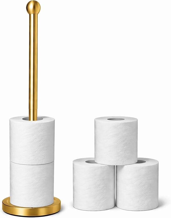 Toilet Paper Holder Stand for Max 5 Paper Rolls - Gold