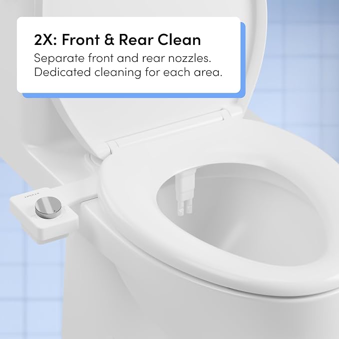 TUSHY Fresh Dual Nozzle Cool Water Bidet, Chrome Knob | Ultra Slim Toilet Seat Attachment, Non-Electric, 180° Front and Rear Wash, Self-Cleaning, 10 Minute DIY Install
