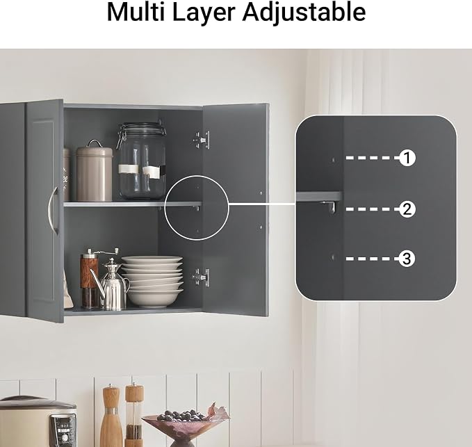 Wall Mount Bathroom & Laundry Storage Cabinet, Wall Size, Grey | Wall-Mounted Storage Cabinet With Door & Adjustable Shelf, Space-Saving MDF Bathroom Organizer, HUS-FRG231