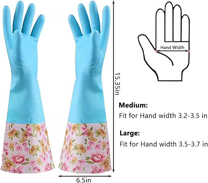 KINGFINGER PVC Latex-Free Long Dishwashing Gloves for Household Cleaning, Waterproof, 2-Pair Large with Long Cuff & Flock Lining