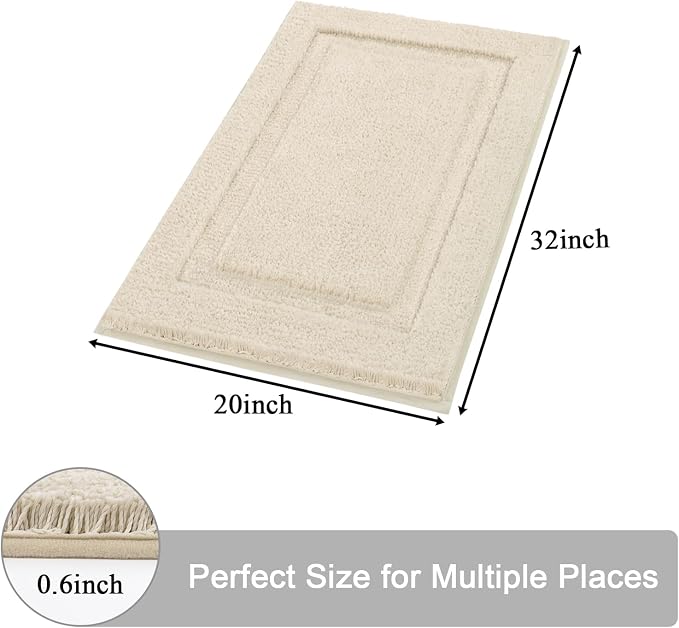 SHACOS Soft Microfiber Light Beige Bathroom Rugs Sets 2 Pieces 32x20 inch | Absorbent Plush Bath Rugs, Non Slip Washable Shaggy Bath Mats, Fluffy Bathroom Runner Floor Mats Shower Rug