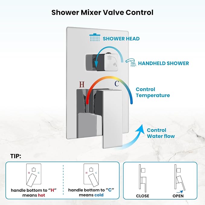 gotonovo Shower Faucet Set with Handheld Spray Polished Chrome,16'' Head | SUS304 Rainfall Shower Head and Handle Set System Fixture,Pressure Balance Valve Trim Kit,Single Handle,Wall Mount,All Metal