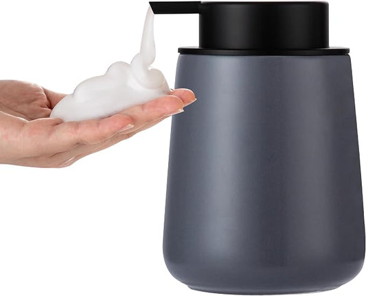 Enra Gray Foaming Soap Dispenser, Ceramic Foam Hand Soap Dispenser Modern | 12oz Ceramic Body with Easy-Press Pump.Neutral Finish Complements Sinks,Countertops,Kitchens and Contemporary Home Spaces.