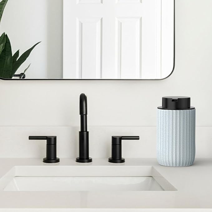 Ceramic Foaming Hand Soap Dispenser, 12 oz Bathroom Soap Dispensers | Lotion Dispenser for Kitchen, Refillable Matte Streaks Soap Dispenser with Large Pump (Blue)