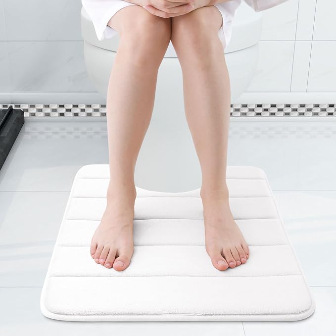 Buganda Memory Foam U-Shaped Toilet Rugs 24 x 20, Absorbent Bathroom mat | White, Thick Soft Machine Washable toilet mat for bathroom, Contour Bath Rugs Mat for Toilet Base