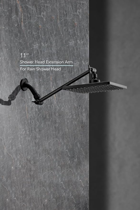 11 Inch Adjustable Shower Head Extension Arm With Locking Set Screw, Singing Rain 304 Stainless Steel Matt Black Angle Height Adjustable, Easy Install, G1/2 Universal Connector Compatible (Matt Black)