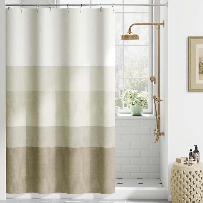 jinchan Ombre Wood Taupe Shower Curtain for Bathroom 48x72 Inch 8 Hooks | Small Stall Shower Curtain,Stripe,Bathroom Decor, Gradual Color, Waterproof Fabric, Minimalist Design, Modern Neutral,Cloth
