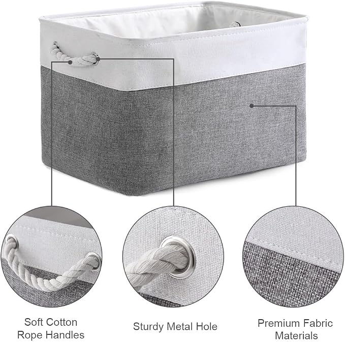 Organization and Storage Basket for Organizing - 3 Pack 16x12x12 inch Cube Storage Bin Fabric Storage Cubes for Organizer Cloth Gift Toy Closet (White & Grey)