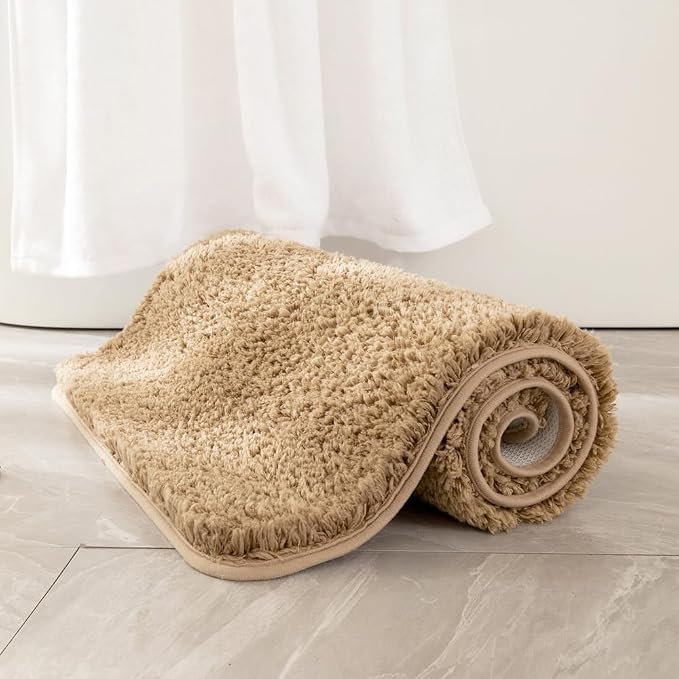 MIULEE Camel Bathroom Rugs Soft Small Microfiber Bath Mat 16x24 Inch | Absorbent, Non Slip, Quick Dry, Fluffy Bath Rugs for Bathroom Floor Tub Showers, Machine Washable