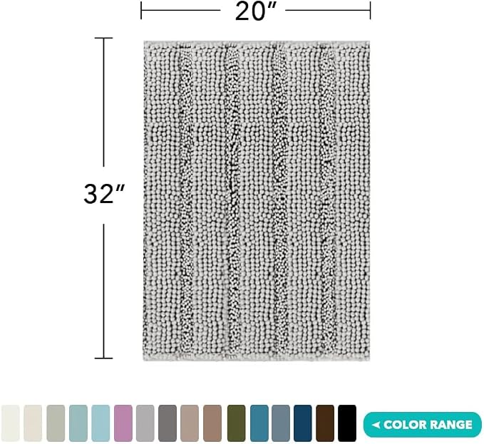 Turquoize Chenille Bath Rugs Shaggy Bathroom Rugs Non Slip Bath Mat for Bathroom 20 x 32 Dove Bath Rug Extra Soft and Absorbent Area Rug, 20"x 32", Dove