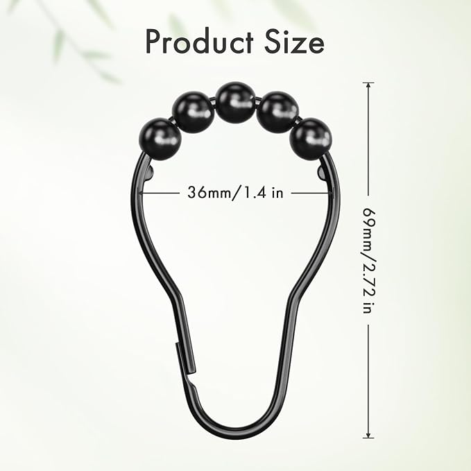 Matte Black Shower Curtain Rings - Set of 12 - Rust-Resistant Metal Shower Hooks for Bathroom Shower Rod