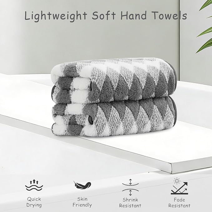 2 Piece Gray Diamond Hand Towels for Bathroom 16"x31" Ultra Soft Breathable Hand Face Towels Highly Absorbent Towel Quick Dry Towel for Spa Gym Hotel Travel Camp