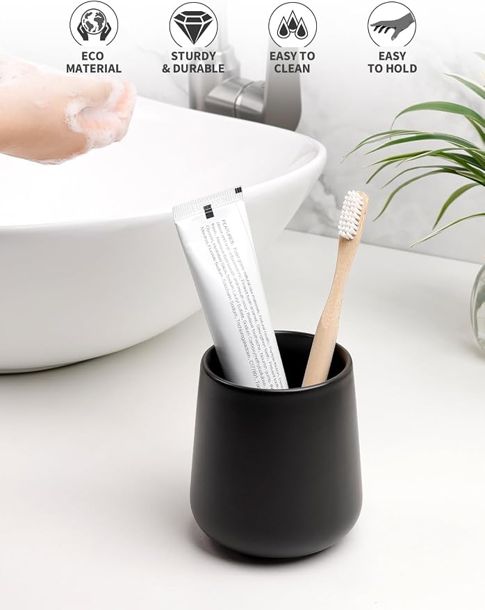 BosilunLife Bathroom Toothbrush Holder - Ceramic Toothbrush Cup Holder 13Oz White Toothbrush Holder for Bathroom Toothbrush and Toothpaste Holder for Bathroom Vanity Countertop, Ideal for Home, Hotel