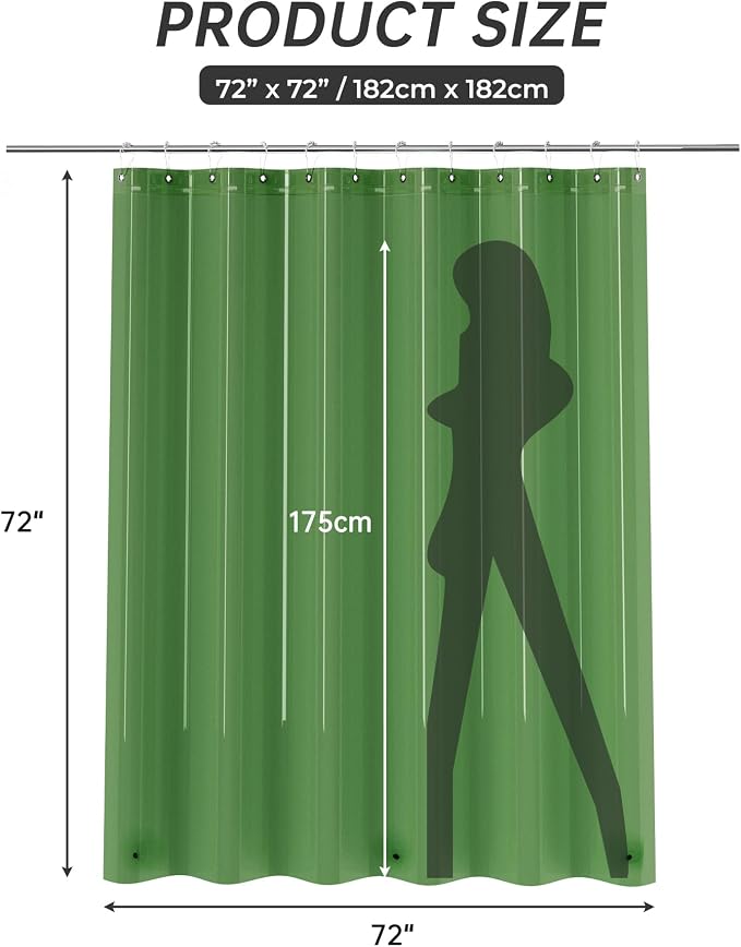 AmazerBath Shower Curtain Liner, 72x72 Transparent Pine Green Shower Liner, Lightweight Plastic Shower Curtain Liners, Waterproof Shower Liner for Bathroom with 3 Magnets and 12 Grommet Holes