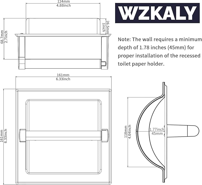Recessed Oil Rubbed Bronze Toilet Paper Holder, Wall Mounted Heavy Duty Pivoting Toilet Paper Roll Holder with Rear Mounting Bracket in Wall, Easy lnstallation, Stainless Steel ORB