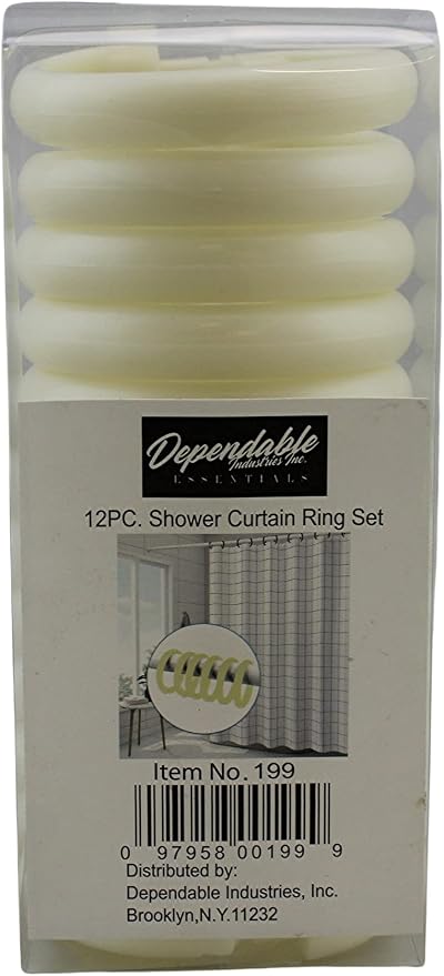 12 Piece Plastic Basic Locking Round Hook Easy Gliding Shower Curtain Rings Fits All Standard Size Shower Rods (Ivory)